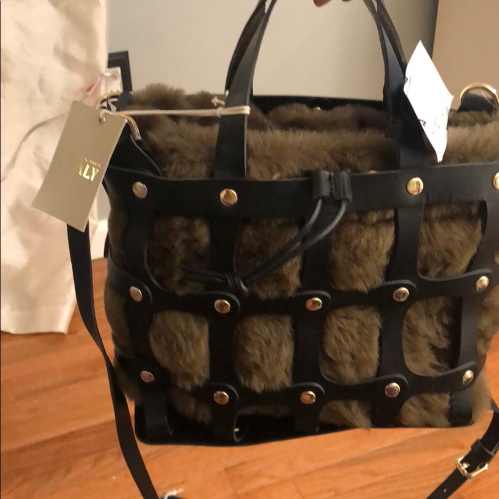 $
 NEW CUIR ROSE BAG, GENUINE LEATHER &LAMB FUR